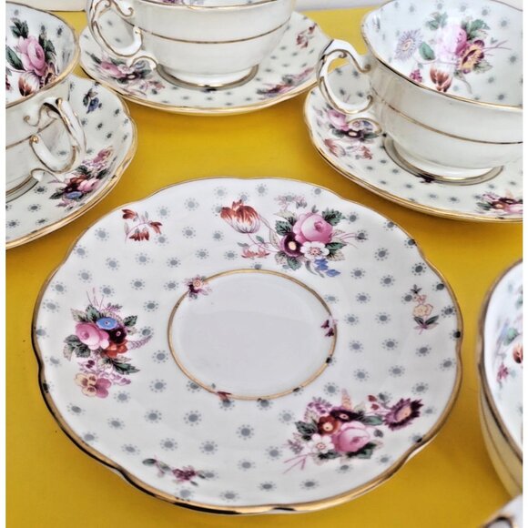 Swansea England Bone China  Two Handled Soup Bowls & Saucer sets(4)  Midsummer - Picture 8 of 15
